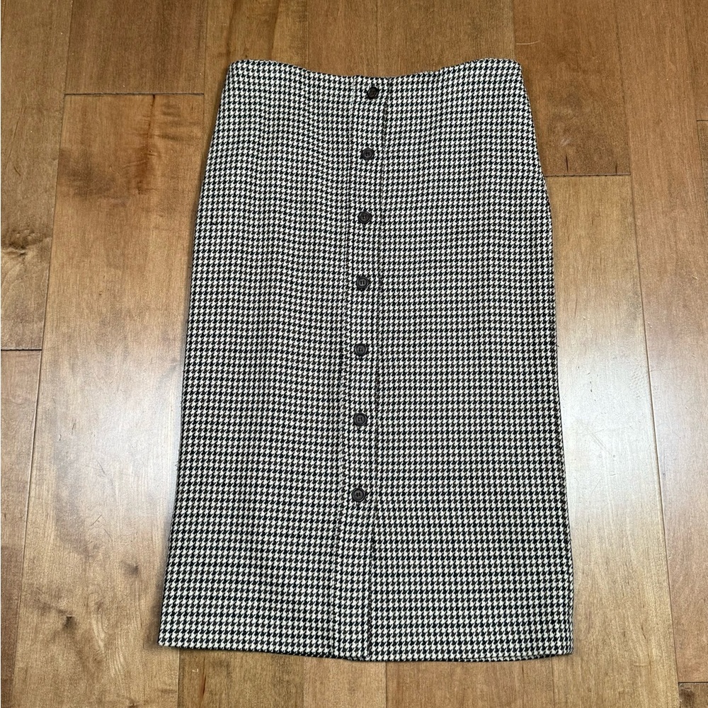KORS Michael Kors 100% Wool Houndstooth Vintage Button Midi Skirt Womens 10